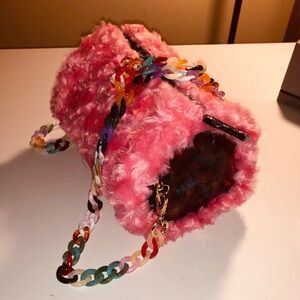 Faux fur pink cross over or handbag